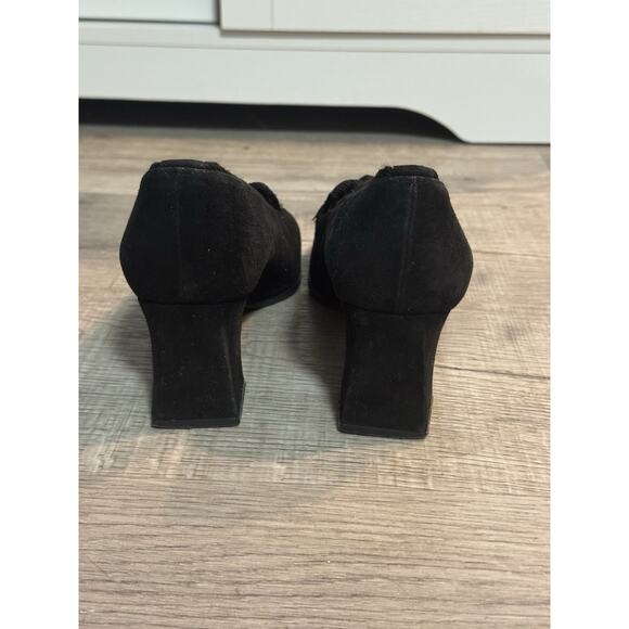 Stuart Weitzman 7.5 Suede Chunky Pumps Heels Tassel Loafers Black - Picture 4 of 6